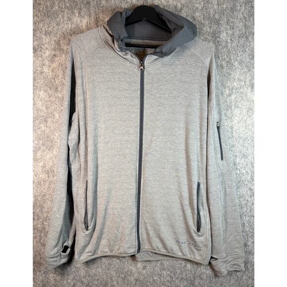 Free Fly Mens Gray Bamboo Full Zip Hoodie Zip Pockets Thumbholes Stretch - XL - Picture 1 of 10